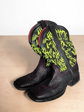 Alfa Western Wear Joker "HA HA" Python Print Boots - Square Toe 8.5